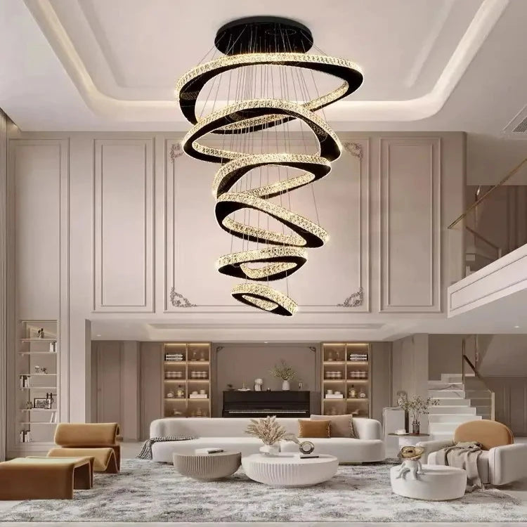 Twisted Ring Led Light Chandelier for High Ceiling  Seus Lighting