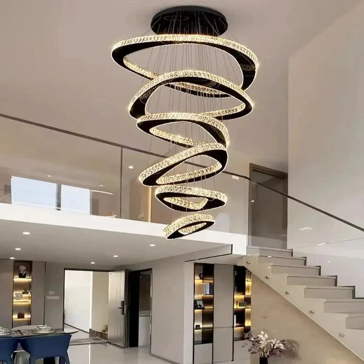 Twisted Ring Led Light Chandelier for High Ceiling  Seus Lighting