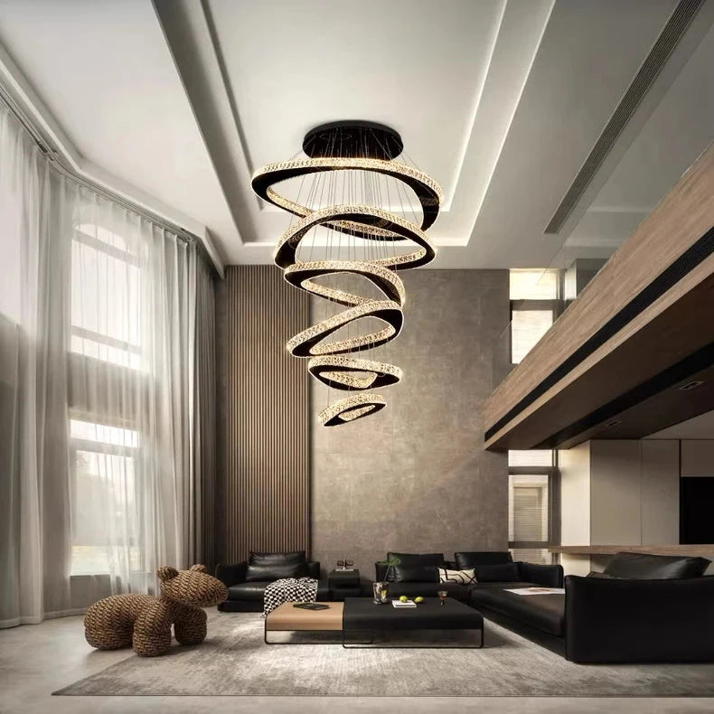 Twisted Ring Led Light Chandelier for High Ceiling  Seus Lighting