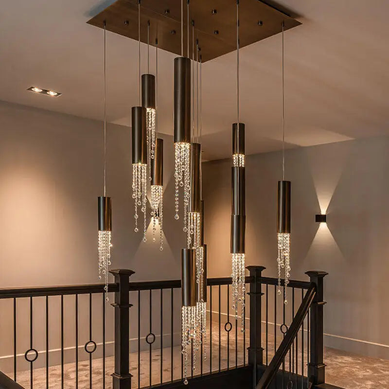 Ulas Modern Crystal Cascade LED Pendant Chandelier  Seus Lighting