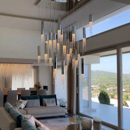 Ulas Modern Crystal Cascade LED Pendant Chandelier  Seus Lighting