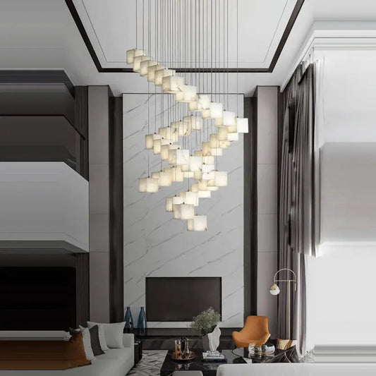 White Marble LED Cube Chandelier  Seus Lighting