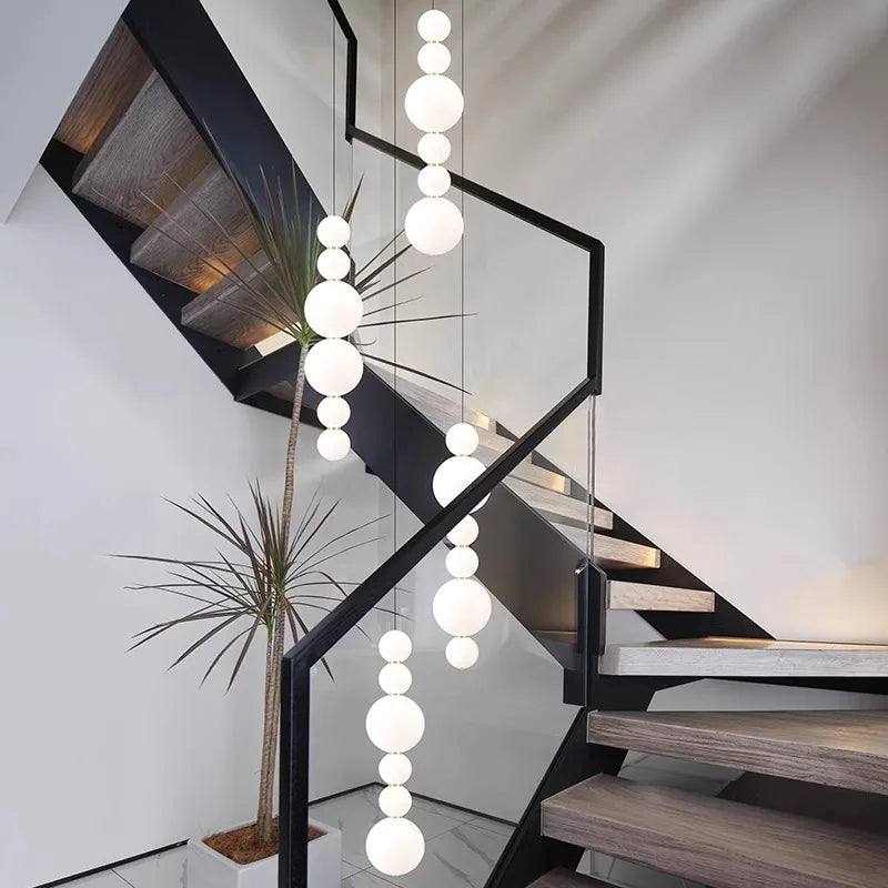 White Multi Globe Pendant Light for Staircase & High Ceiling  Seus Lighting