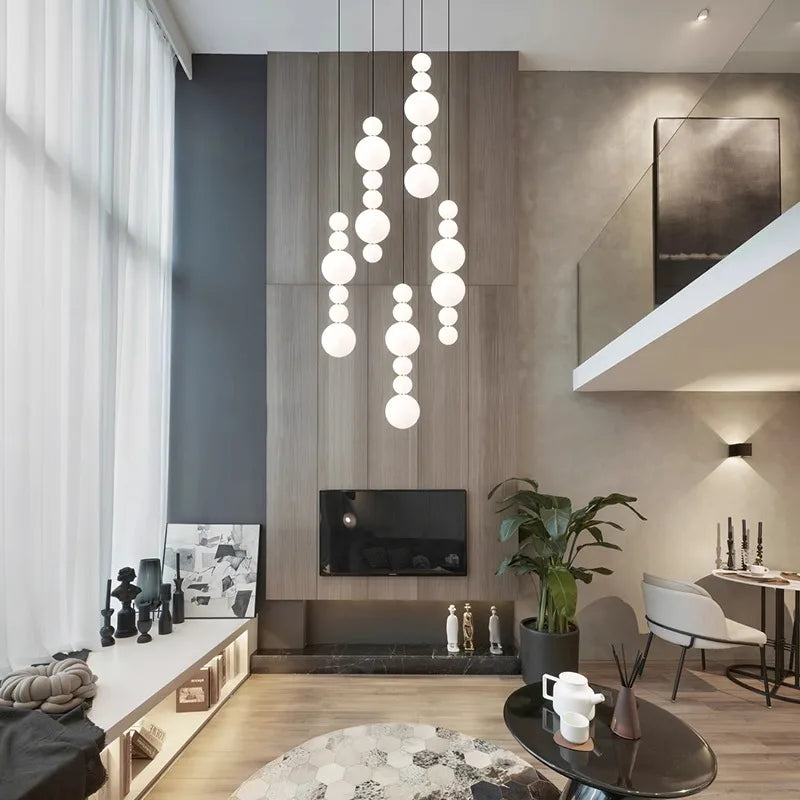 White Multi Globe Pendant Light for Staircase & High Ceiling  Seus Lighting