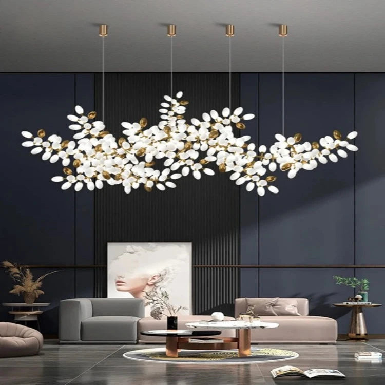 White and Gold Leaf Chandelier for Living Room  Seus Lighting