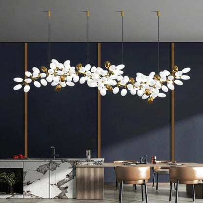 White and Gold Leaf Chandelier for Living Room  Seus Lighting