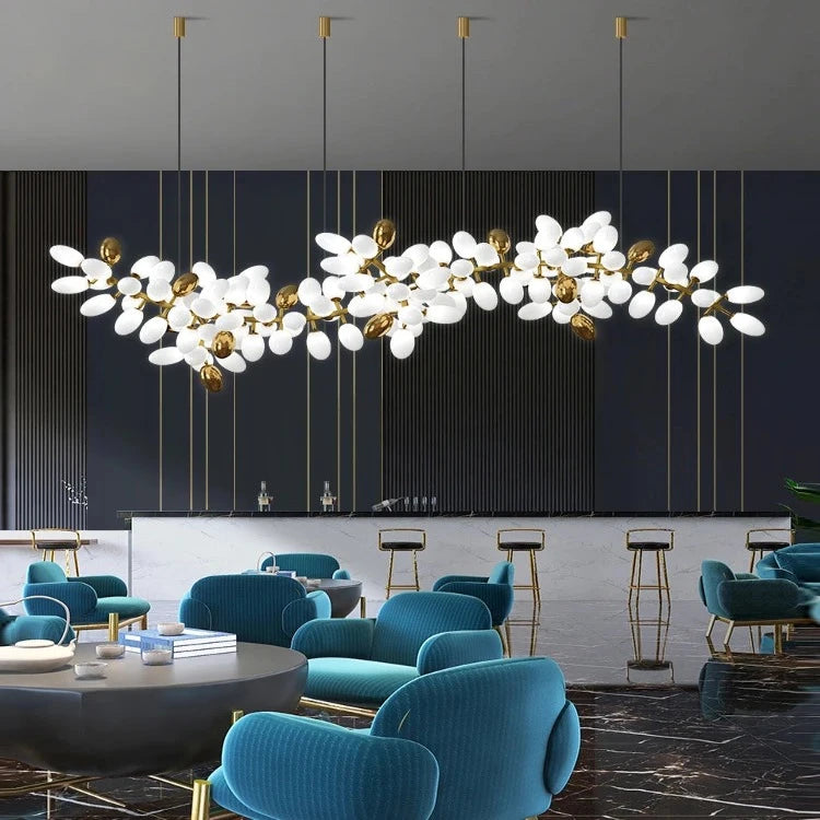 White and Gold Leaf Chandelier for Living Room  Seus Lighting