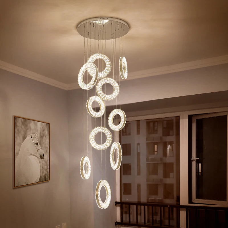 Yasmin Dimmable Crystal Ring Ceiling Light for Staircase  Seus Lighting