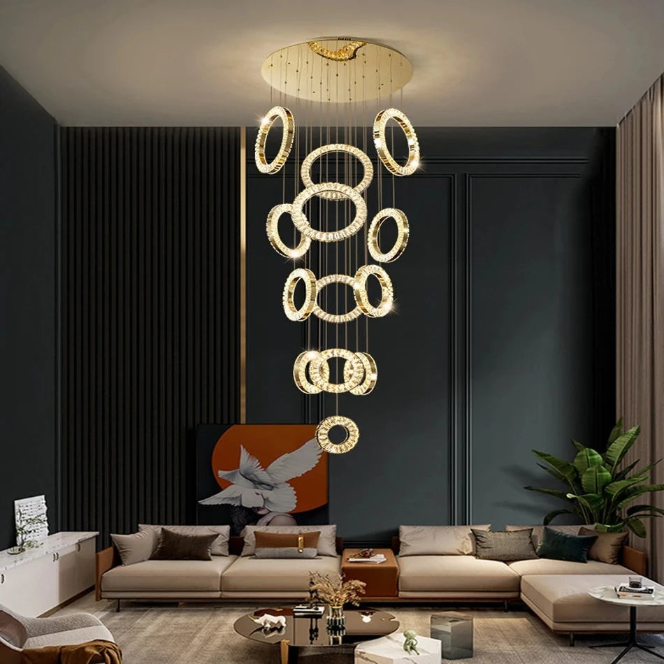 Yasmin Dimmable Crystal Ring Ceiling Light for Staircase  Seus Lighting