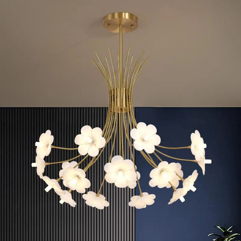 Yelis Modern Copper Glass Flower Chandelier  Seus Lighting