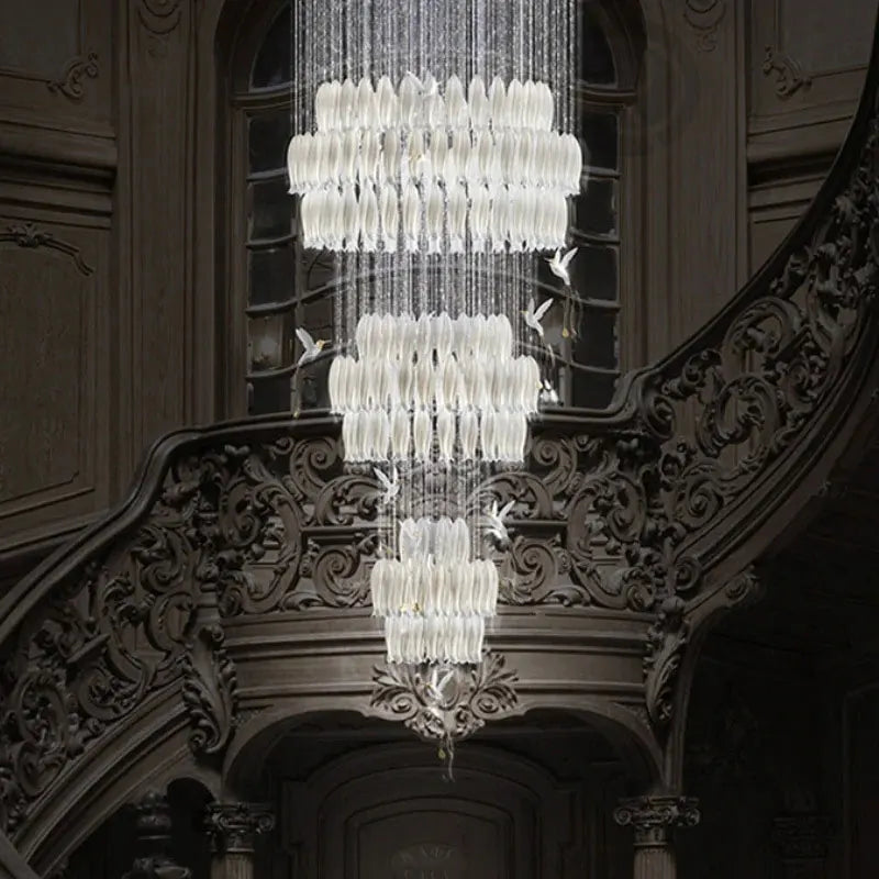 Yina White Ceramic Tulip Chandelier For Staircase  Seus Lighting