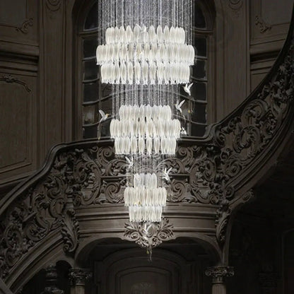 Yina White Ceramic Tulip Chandelier For Staircase  Seus Lighting