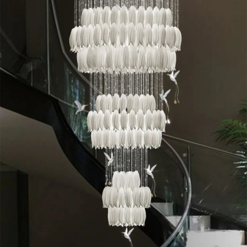 Yina White Ceramic Tulip Chandelier For Staircase  Seus Lighting