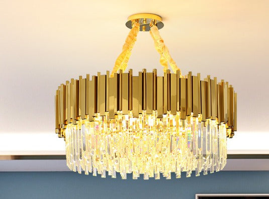 Zen Modern Round Black And Gold Crystal Chandelier  Seus Lighting